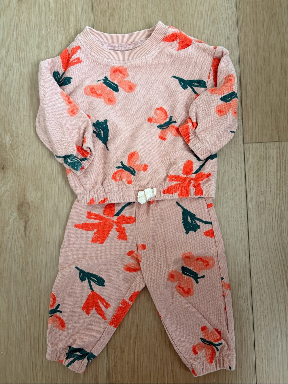 Carter's Light Pink Knit Baby Outfit with Coral Accents